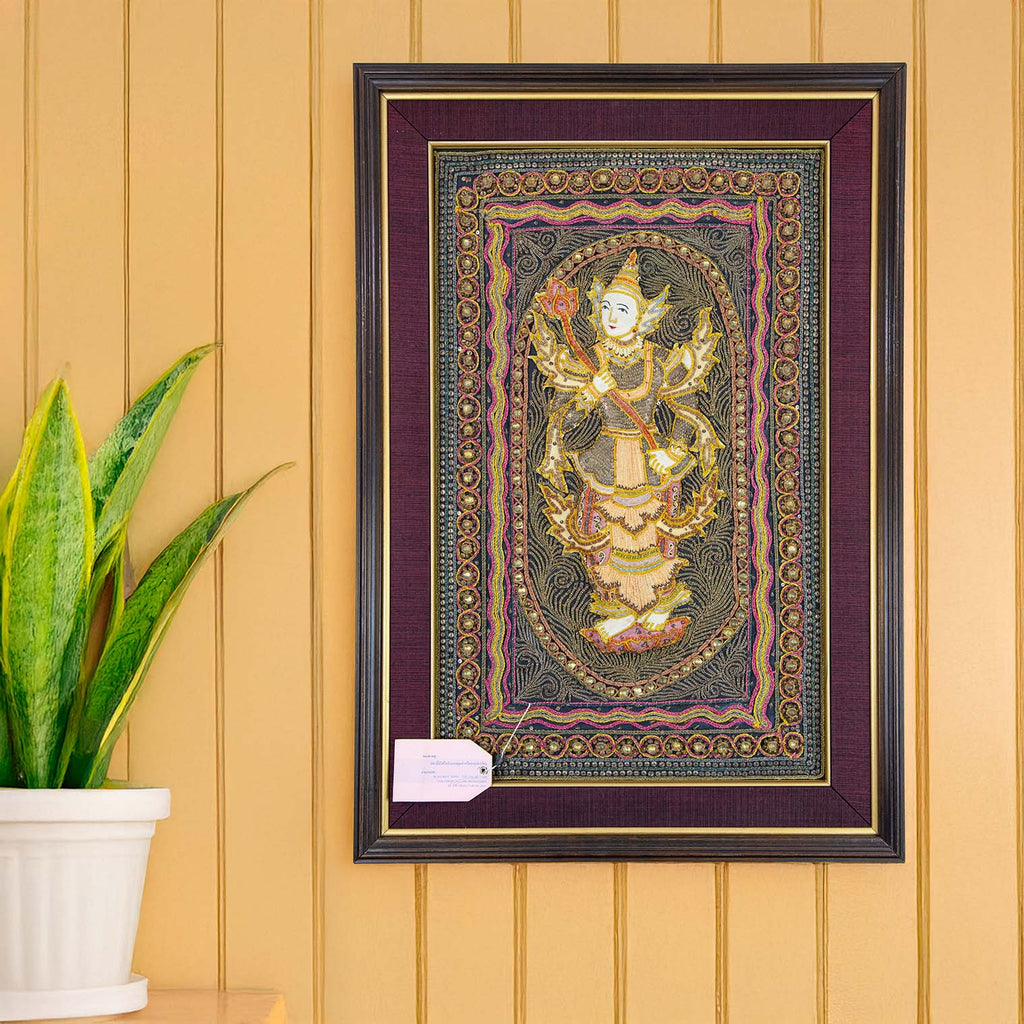 Framed Vintage Kalaga Tapestry No.19 - Thagyamin Nat-Siesta Crafts