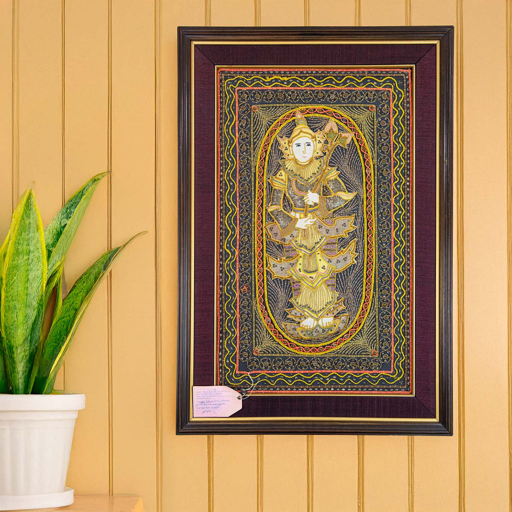 Framed Vintage Kalaga Tapestry No.20 - Thagyamin Nat-Siesta Crafts