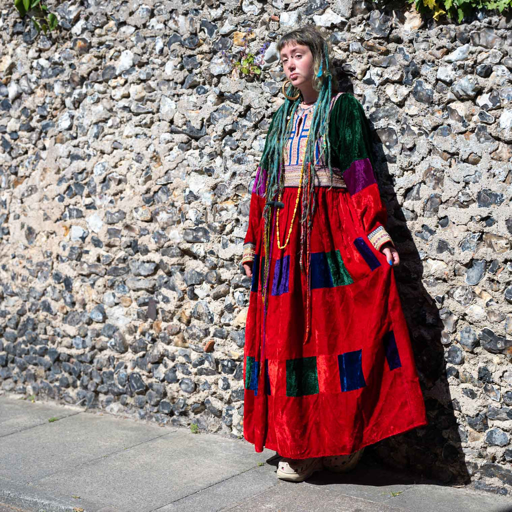 Vintage Afghan Velvet Dress - Fleur (12, M)-Siesta Crafts