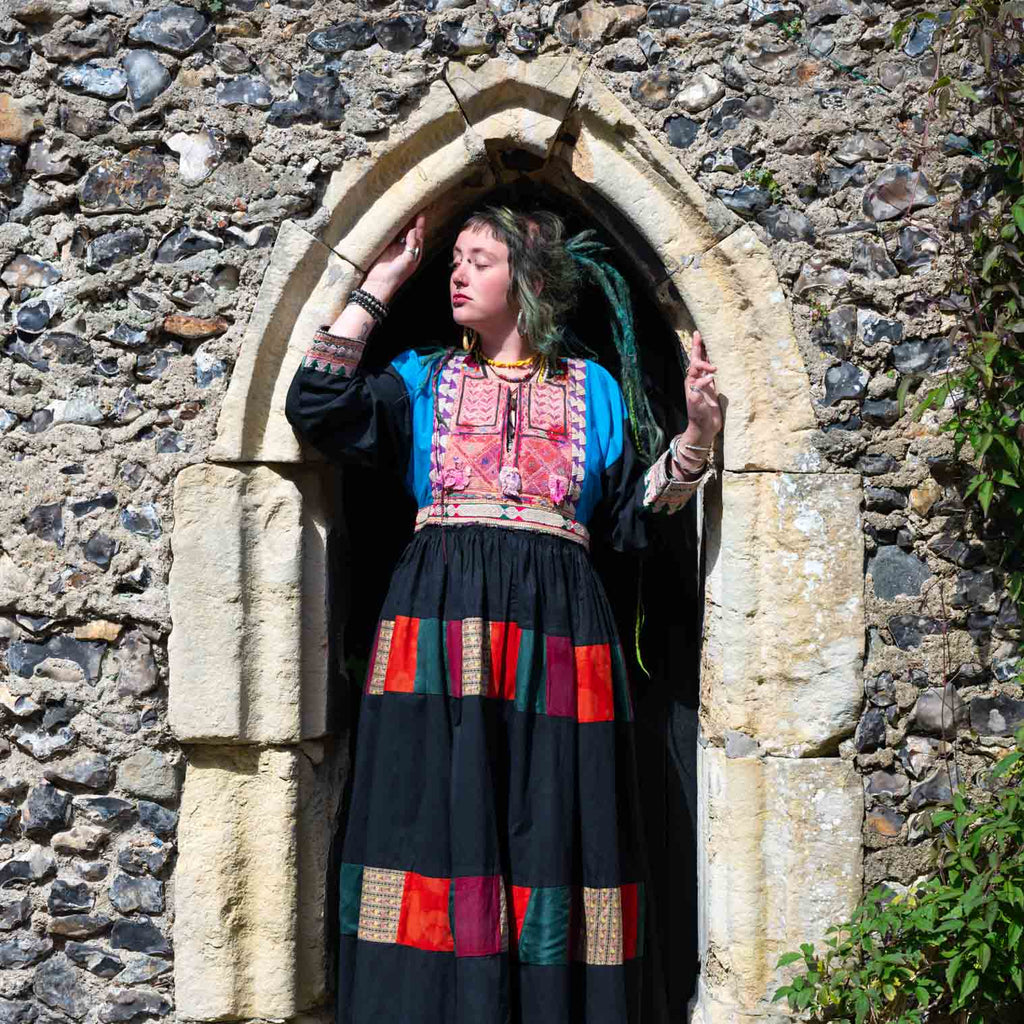 Vintage Afghan Cotton Dress - Larmina (12, M)-Siesta Crafts