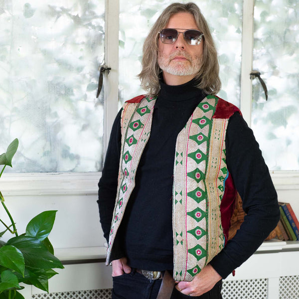 Vintage Afghan Velvet Waistcoat - Ravi (14, S/M)-Siesta Crafts