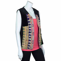 Vintage Afghan Velvet Waistcoat - Zowie (10, XS)-Siesta Crafts