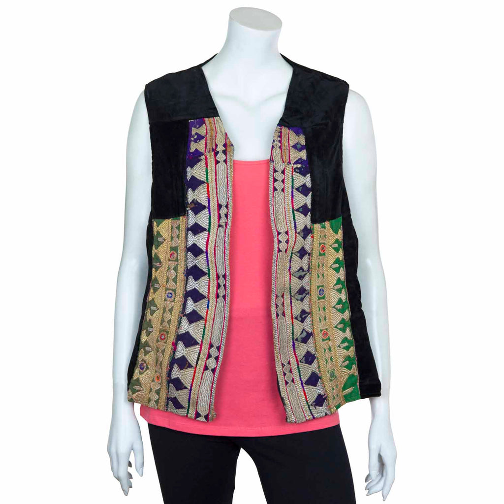 Vintage Afghan Velvet Waistcoat - Zowie (10, XS)-Siesta Crafts