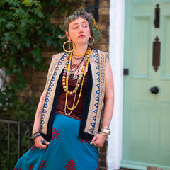 Vintage Afghan Velvet Waistcoat - Toni (10, XS)-Siesta Crafts