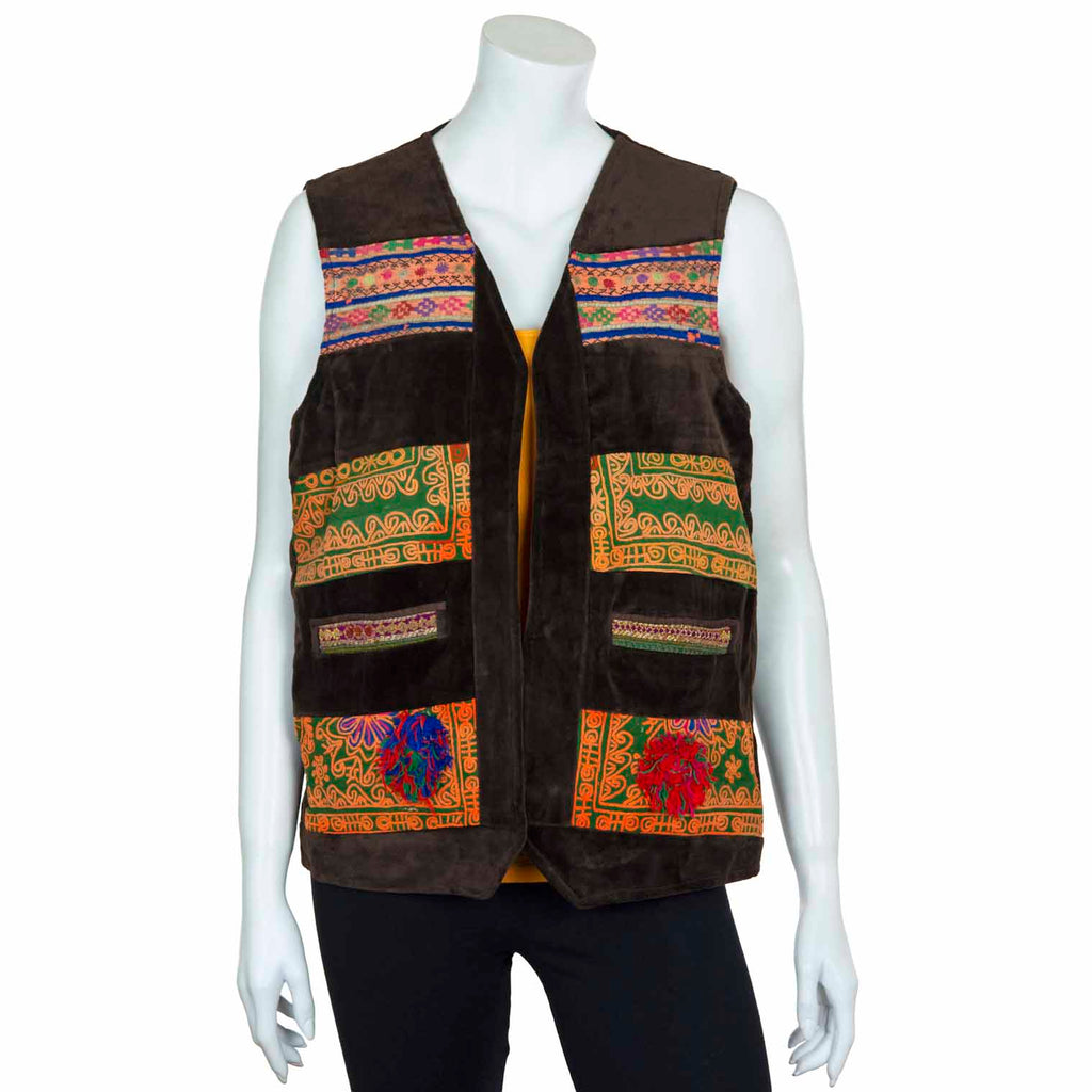 Vintage Afghan Velvet Waistcoat - Zoya (14, S/M)-Siesta Crafts