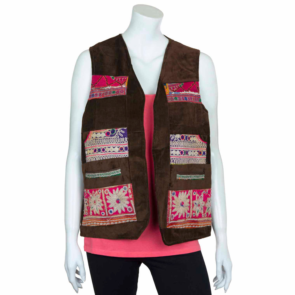 Vintage Afghan Velvet Waistcoat - Juniper (16, M)-Siesta Crafts