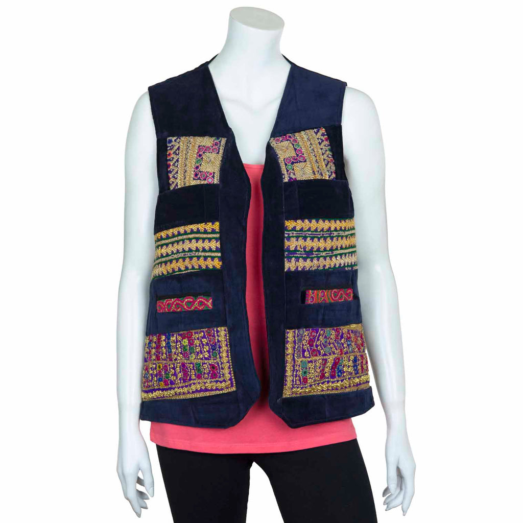 Vintage Afghan Velvet Waistcoat - Dylan (14, S/M)-Siesta Crafts