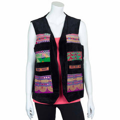 Vintage Afghan Velvet Waistcoat - Aster (14, S/M)-Siesta Crafts