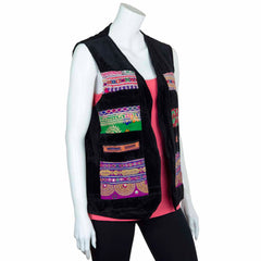 Vintage Afghan Velvet Waistcoat - Aster (14, S/M)-Siesta Crafts