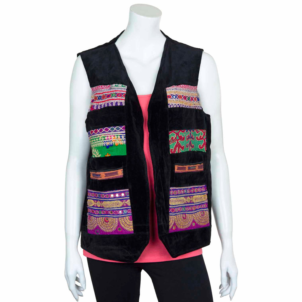 Vintage Afghan Velvet Waistcoat - Aster (14, S/M)-Siesta Crafts