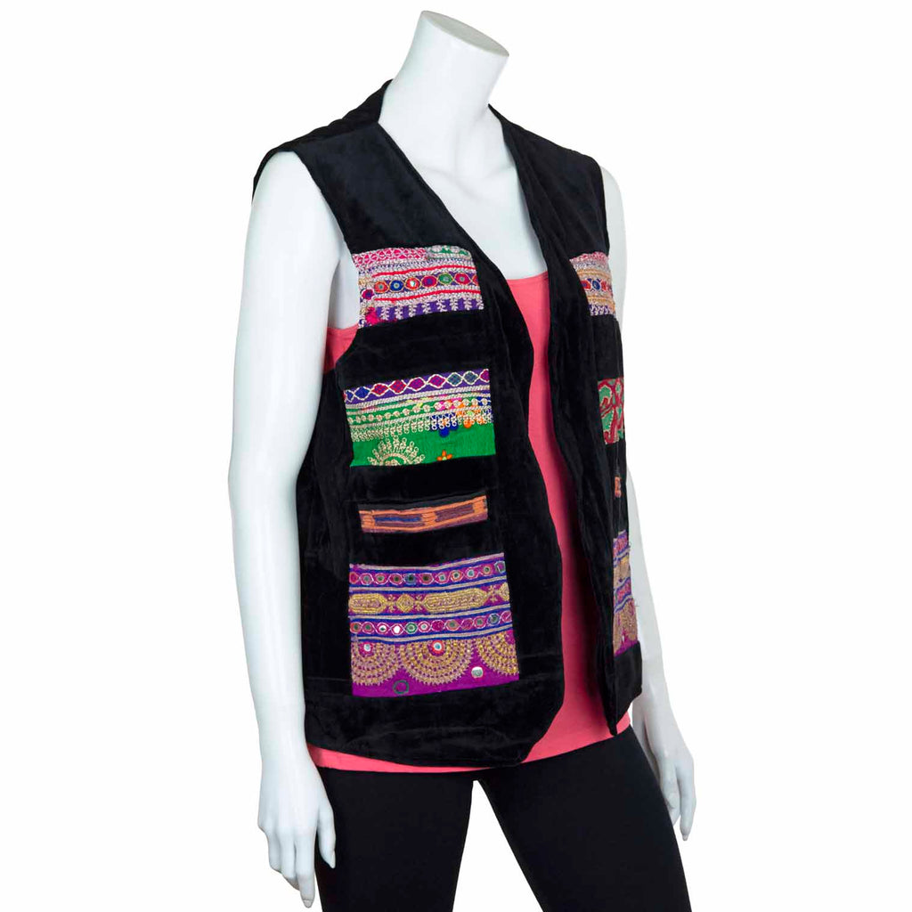 Vintage Afghan Velvet Waistcoat - Aster (14, S/M)-Siesta Crafts