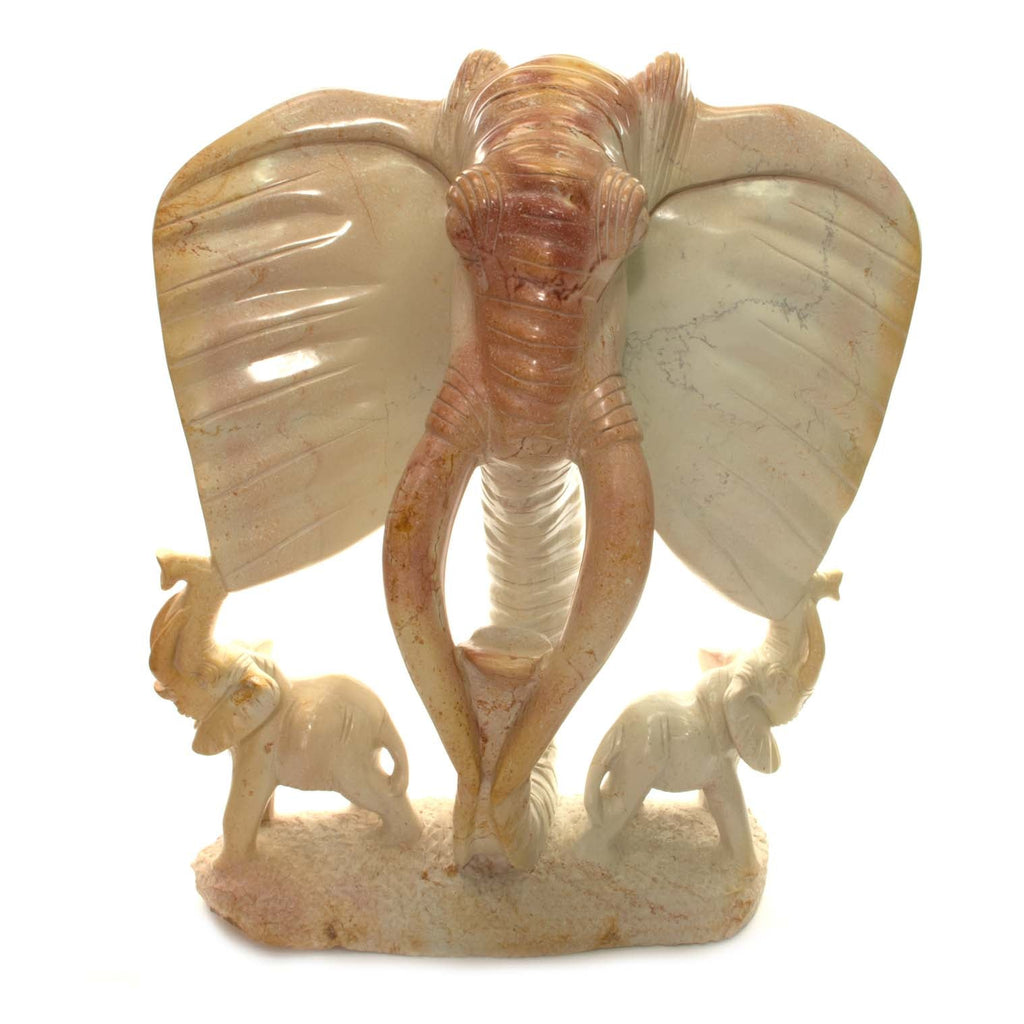 Soapstone Elephant Trunk Sculpture with Babies-Siesta Crafts