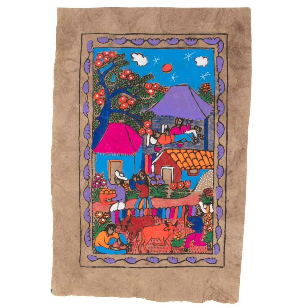 Mexican Scene Bark Painting-Siesta Crafts