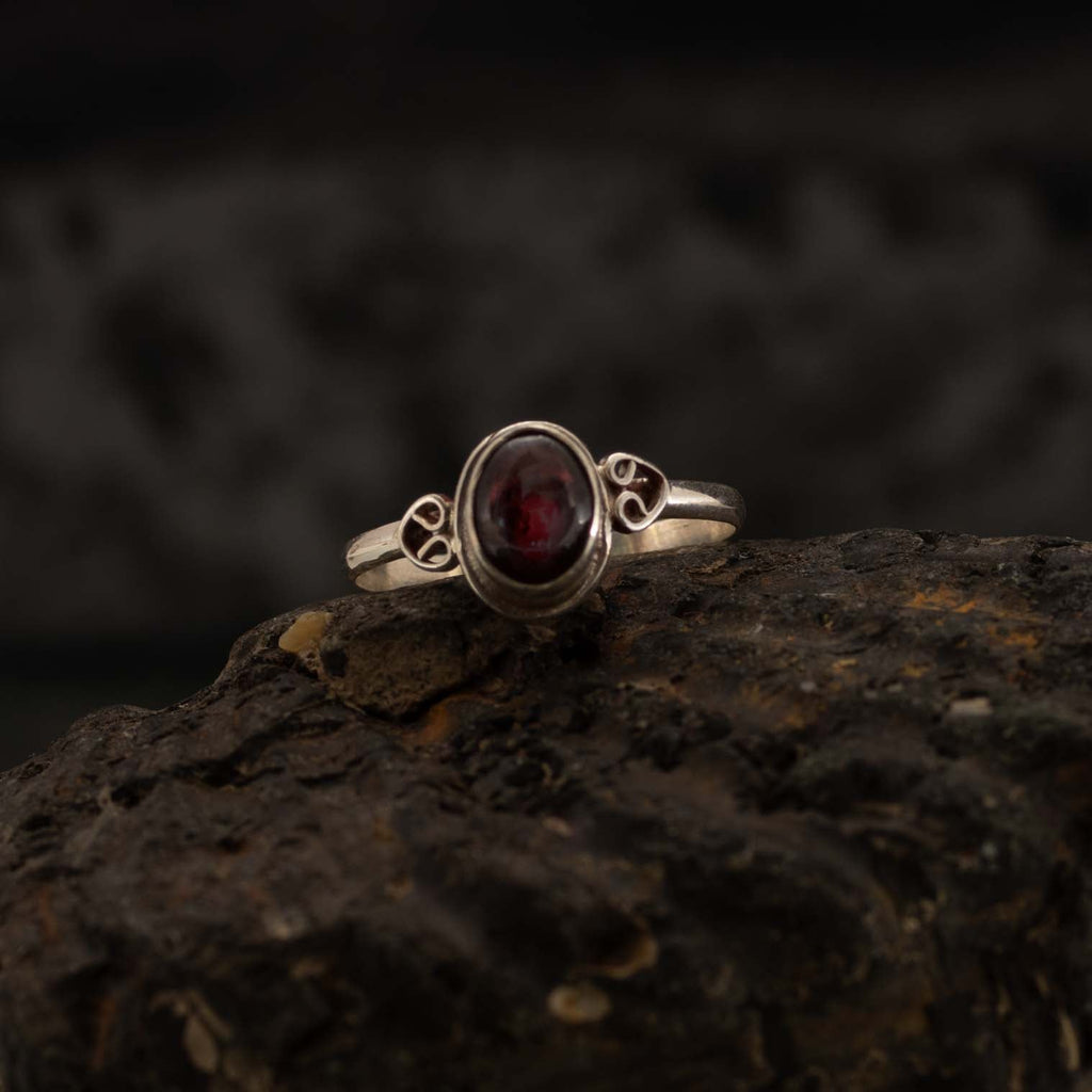 Garnet Stone Nepalese Silver Ring-Siesta Crafts