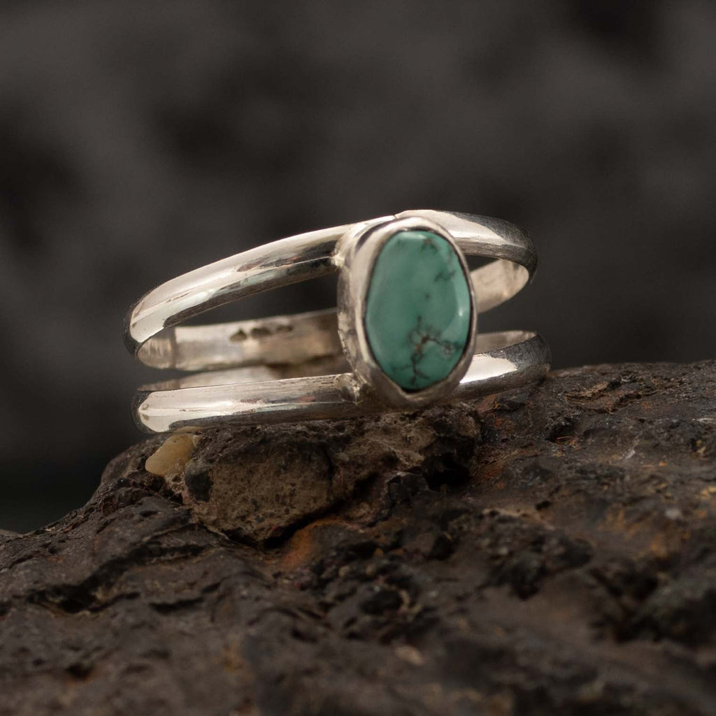 Turquoise Stone Nepalese Silver Ring-Siesta Crafts