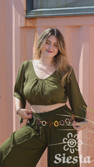 Crinkle Split Sleeve Cropped Top